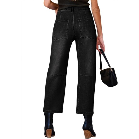 Womens Baggy Wide Leg Denim Jeans High Waisted Ankle Casual Versatile - Picture 5 of 6